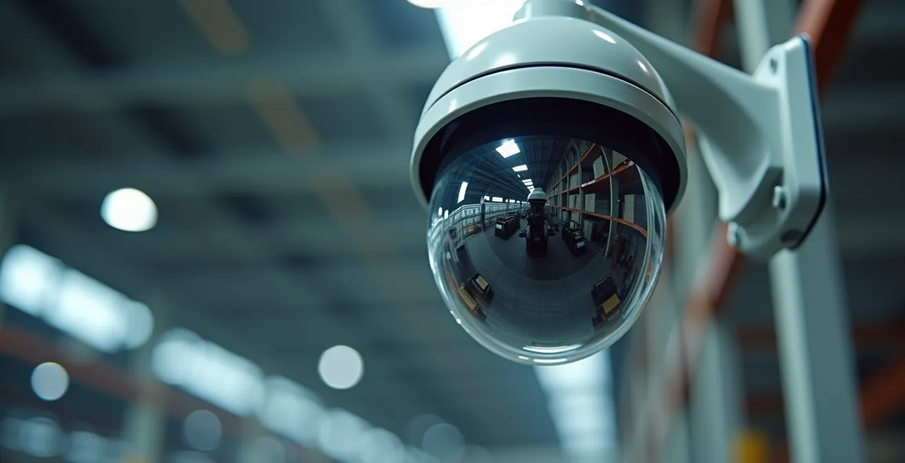 Gros plan sur une caméra dôme de surveillance professionnelle